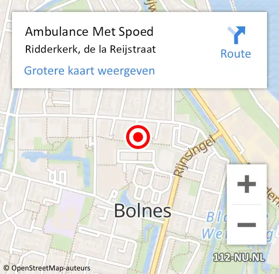 Locatie op kaart van de 112 melding: Ambulance Met Spoed Naar Ridderkerk, de la Reijstraat op 28 januari 2024 05:36
