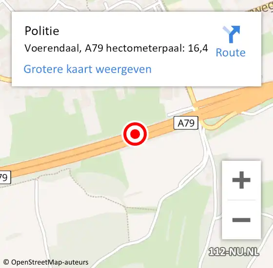 Locatie op kaart van de 112 melding: Politie Voerendaal, A79 hectometerpaal: 16,4 op 28 januari 2024 07:53