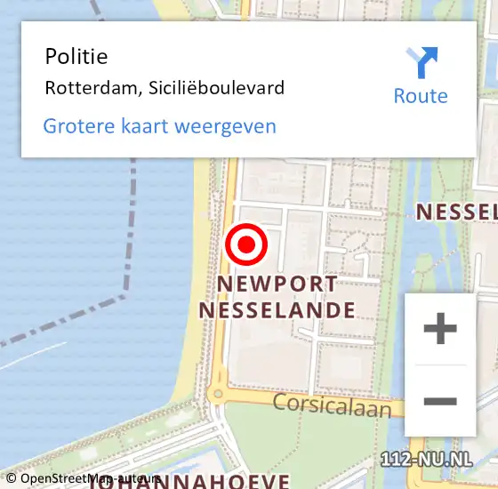 Locatie op kaart van de 112 melding: Politie Rotterdam, Siciliëboulevard op 28 januari 2024 12:01