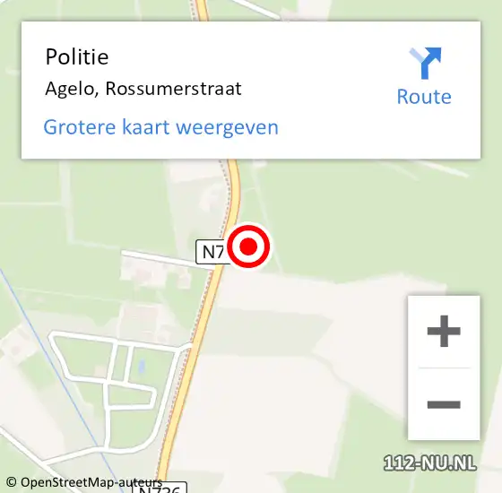 Locatie op kaart van de 112 melding: Politie Agelo, Rossumerstraat op 28 januari 2024 13:17