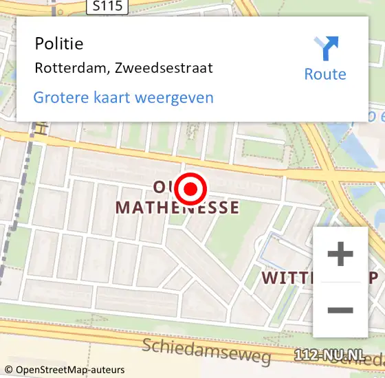 Locatie op kaart van de 112 melding: Politie Rotterdam, Zweedsestraat op 28 januari 2024 13:54