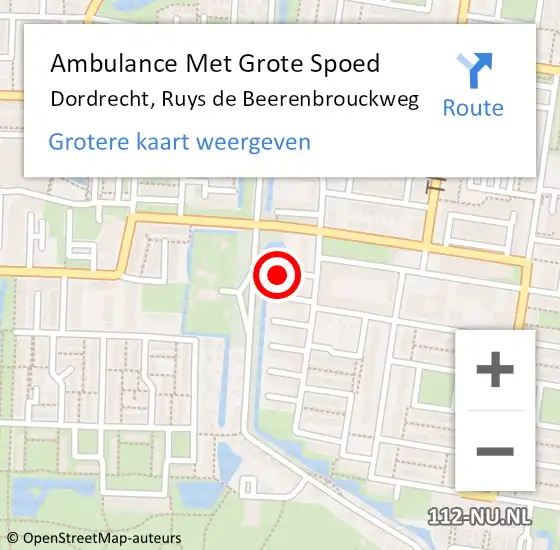 Locatie op kaart van de 112 melding: Ambulance Met Grote Spoed Naar Dordrecht, Ruys de Beerenbrouckweg op 28 januari 2024 13:57