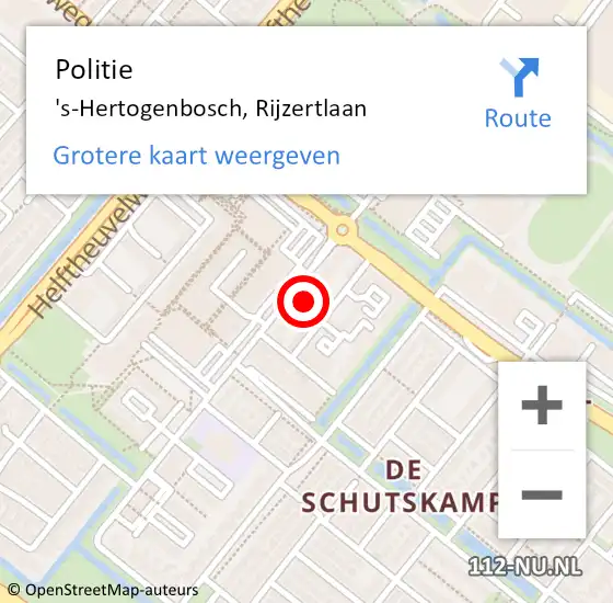 Locatie op kaart van de 112 melding: Politie 's-Hertogenbosch, Rijzertlaan op 28 januari 2024 14:04