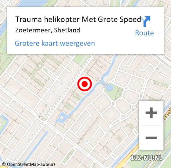 Locatie op kaart van de 112 melding: Trauma helikopter Met Grote Spoed Naar Zoetermeer, Shetland op 28 januari 2024 14:28