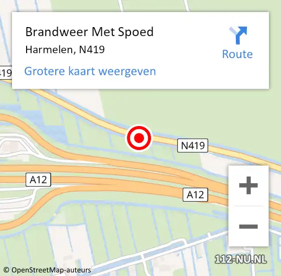 Locatie op kaart van de 112 melding: Brandweer Met Spoed Naar Harmelen, N419 op 23 september 2014 19:27