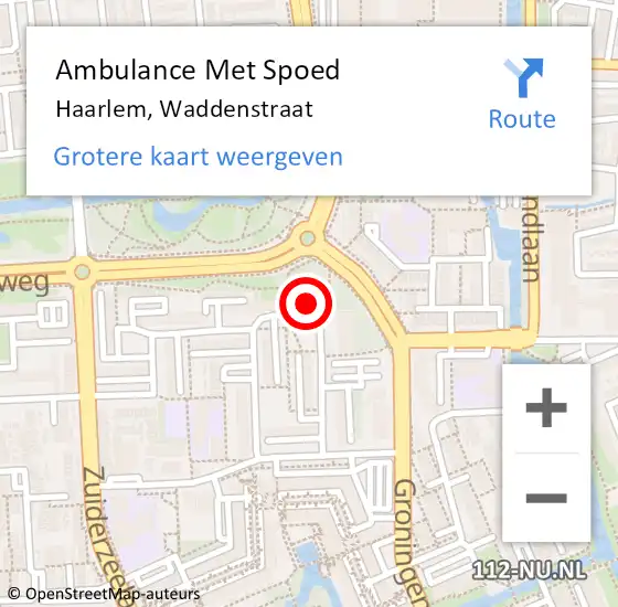 Locatie op kaart van de 112 melding: Ambulance Met Spoed Naar Haarlem, Waddenstraat op 28 januari 2024 15:57