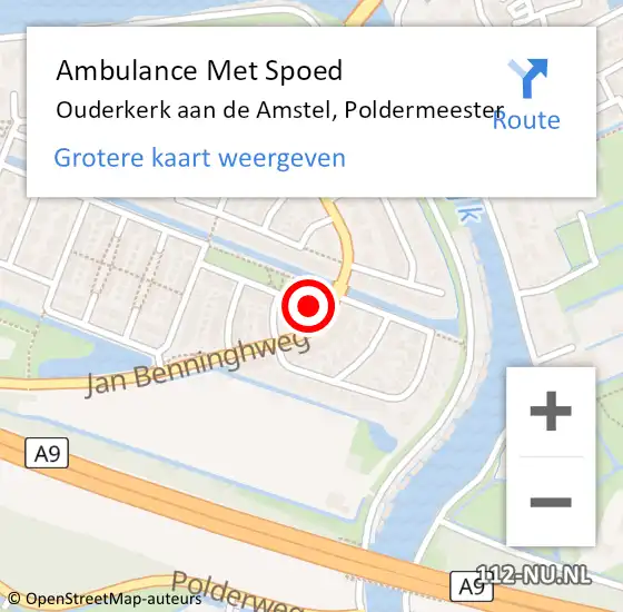 Locatie op kaart van de 112 melding: Ambulance Met Spoed Naar Ouderkerk aan de Amstel, Poldermeester op 28 januari 2024 16:10