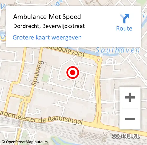 Locatie op kaart van de 112 melding: Ambulance Met Spoed Naar Dordrecht, Beverwijckstraat op 28 januari 2024 16:32