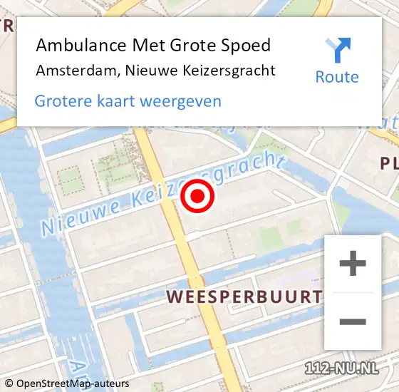 Locatie op kaart van de 112 melding: Ambulance Met Grote Spoed Naar Amsterdam, Nieuwe Keizersgracht op 28 januari 2024 17:46