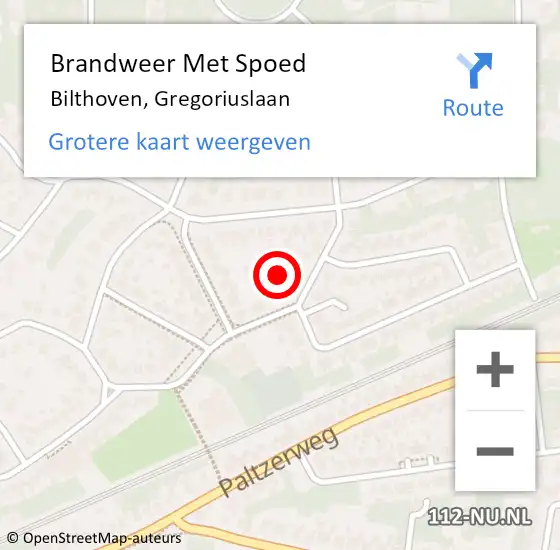 Locatie op kaart van de 112 melding: Brandweer Met Spoed Naar Bilthoven, Gregoriuslaan op 28 januari 2024 18:07