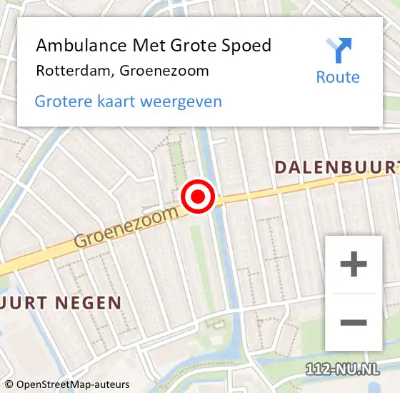 Locatie op kaart van de 112 melding: Ambulance Met Grote Spoed Naar Rotterdam, Groenezoom op 28 januari 2024 18:16