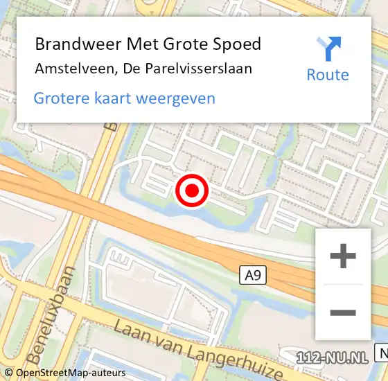 Locatie op kaart van de 112 melding: Brandweer Met Grote Spoed Naar Amstelveen, De Parelvisserslaan op 28 januari 2024 18:46