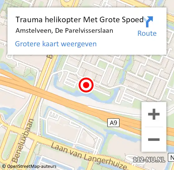 Locatie op kaart van de 112 melding: Trauma helikopter Met Grote Spoed Naar Amstelveen, De Parelvisserslaan op 28 januari 2024 18:46