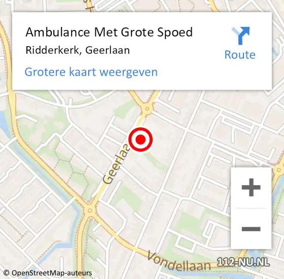Locatie op kaart van de 112 melding: Ambulance Met Grote Spoed Naar Ridderkerk, Geerlaan op 28 januari 2024 21:32