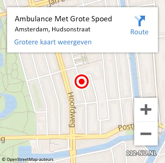 Locatie op kaart van de 112 melding: Ambulance Met Grote Spoed Naar Amsterdam, Hudsonstraat op 28 januari 2024 21:57