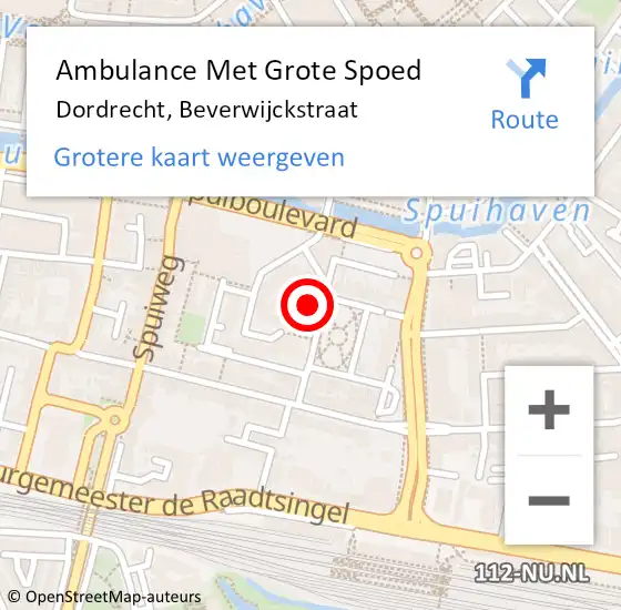 Locatie op kaart van de 112 melding: Ambulance Met Grote Spoed Naar Dordrecht, Beverwijckstraat op 28 januari 2024 23:39