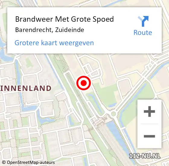 Locatie op kaart van de 112 melding: Brandweer Met Grote Spoed Naar Barendrecht, Zuideinde op 29 januari 2024 00:57
