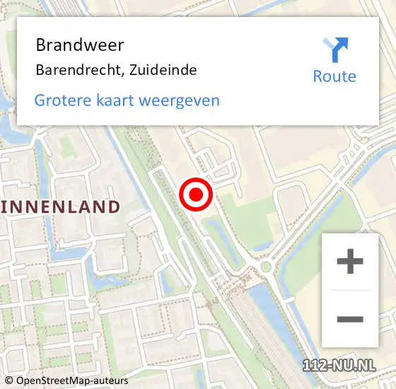 Locatie op kaart van de 112 melding: Brandweer Barendrecht, Zuideinde op 29 januari 2024 01:00
