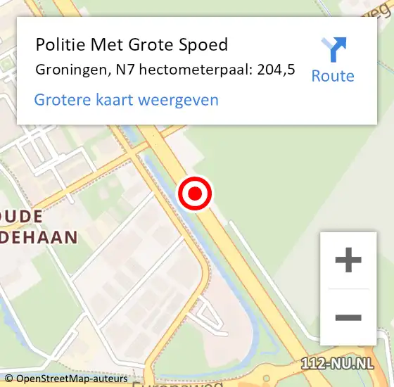 Locatie op kaart van de 112 melding: Politie Met Grote Spoed Naar Groningen, N7 hectometerpaal: 204,5 op 29 januari 2024 03:17
