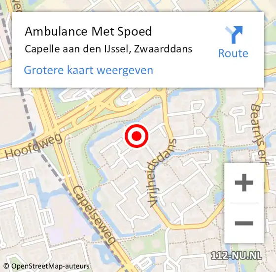 Locatie op kaart van de 112 melding: Ambulance Met Spoed Naar Capelle aan den IJssel, Zwaarddans op 29 januari 2024 07:37