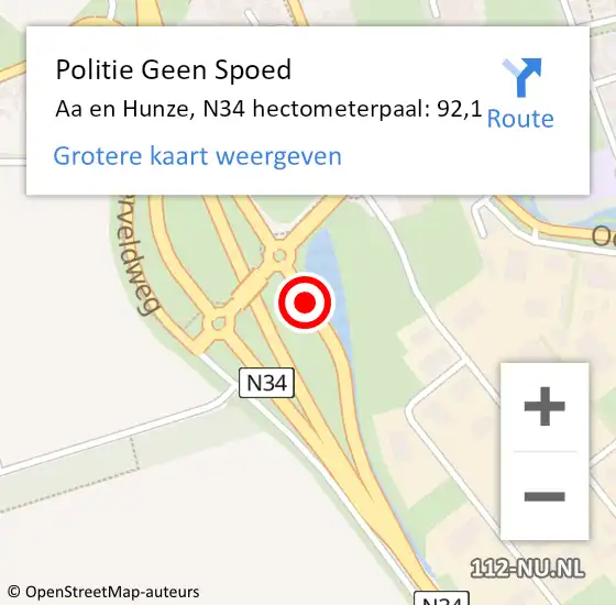 Locatie op kaart van de 112 melding: Politie Geen Spoed Naar Aa en Hunze, N34 hectometerpaal: 92,1 op 29 januari 2024 07:59