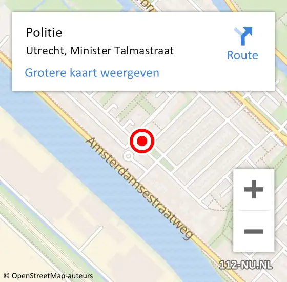 Locatie op kaart van de 112 melding: Politie Utrecht, Minister Talmastraat op 29 januari 2024 08:23