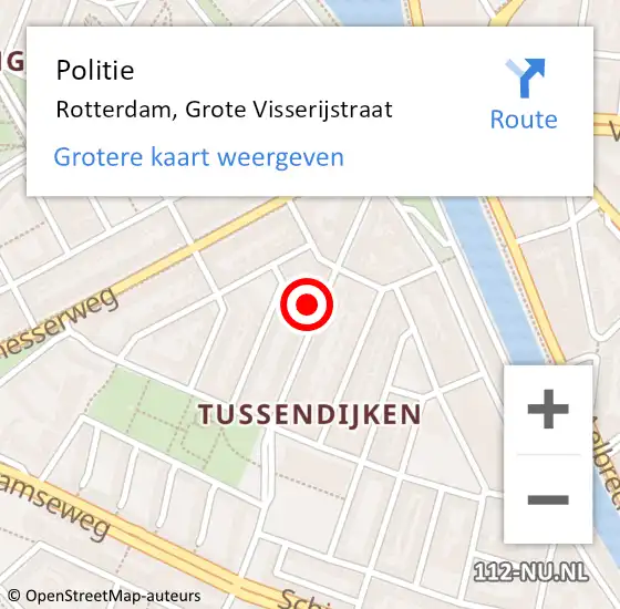 Locatie op kaart van de 112 melding: Politie Rotterdam, Grote Visserijstraat op 29 januari 2024 08:41