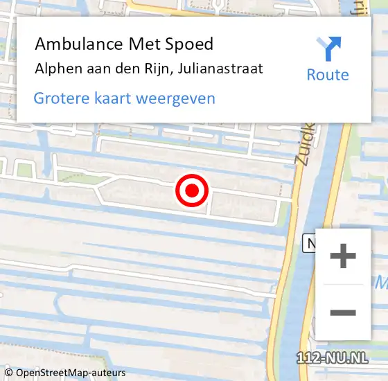 Locatie op kaart van de 112 melding: Ambulance Met Spoed Naar Alphen aan den Rijn, Julianastraat op 29 januari 2024 11:08