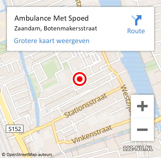 Locatie op kaart van de 112 melding: Ambulance Met Spoed Naar Zaandam, Botenmakersstraat op 29 januari 2024 11:58