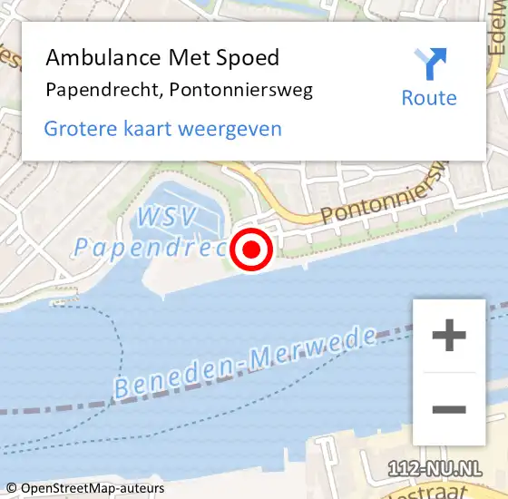 Locatie op kaart van de 112 melding: Ambulance Met Spoed Naar Papendrecht, Pontonniersweg op 29 januari 2024 12:19