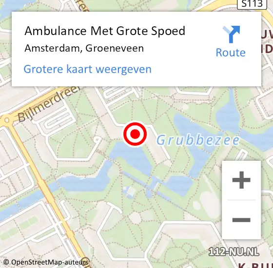 Locatie op kaart van de 112 melding: Ambulance Met Grote Spoed Naar Amsterdam, Groeneveen op 29 januari 2024 13:01