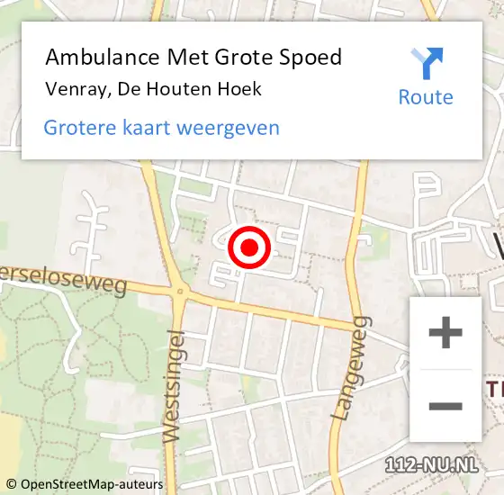 Locatie op kaart van de 112 melding: Ambulance Met Grote Spoed Naar Venray, De Houten Hoek op 23 september 2014 22:04