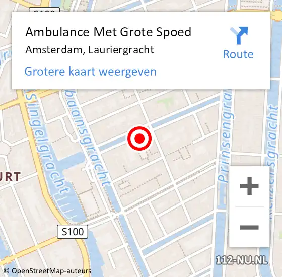 Locatie op kaart van de 112 melding: Ambulance Met Grote Spoed Naar Amsterdam, Lauriergracht op 29 januari 2024 13:54