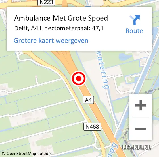 Locatie op kaart van de 112 melding: Ambulance Met Grote Spoed Naar Delft, A4 L hectometerpaal: 40,0 op 23 september 2014 22:08