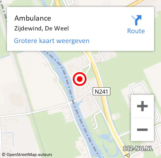 Locatie op kaart van de 112 melding: Ambulance Zijdewind, De Weel op 29 januari 2024 14:14