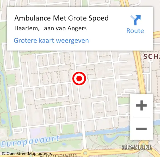 Locatie op kaart van de 112 melding: Ambulance Met Grote Spoed Naar Haarlem, Laan van Angers op 29 januari 2024 14:20