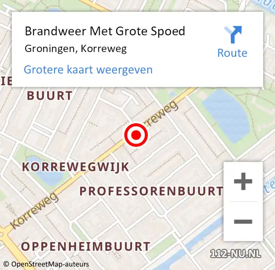 Locatie op kaart van de 112 melding: Brandweer Met Grote Spoed Naar Groningen, Korreweg op 29 januari 2024 14:48