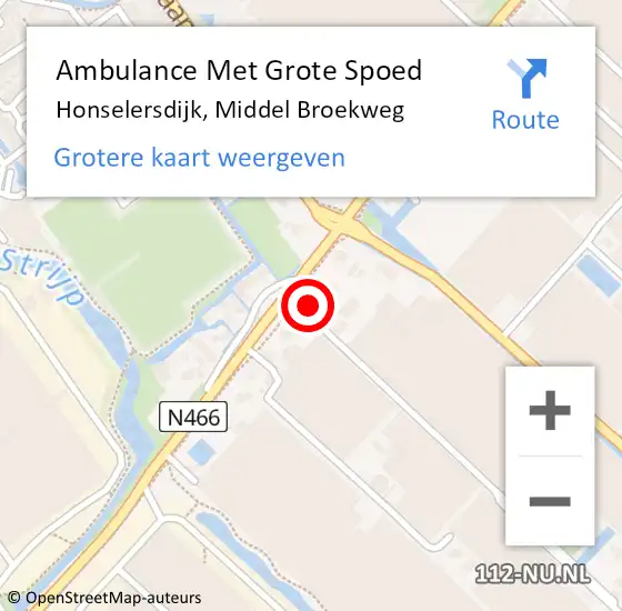 Locatie op kaart van de 112 melding: Ambulance Met Grote Spoed Naar Honselersdijk, Middel Broekweg op 29 januari 2024 15:19