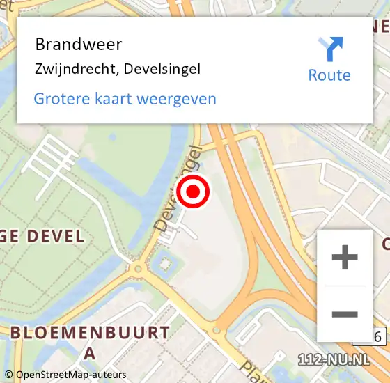 Locatie op kaart van de 112 melding: Brandweer Zwijndrecht, Develsingel op 29 januari 2024 15:31
