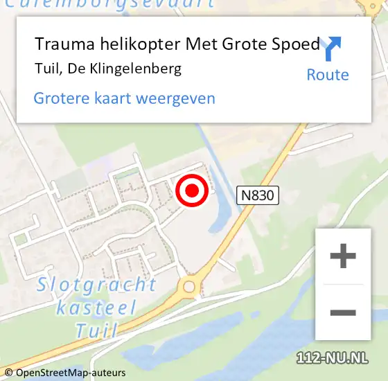 Locatie op kaart van de 112 melding: Trauma helikopter Met Grote Spoed Naar Tuil, De Klingelenberg op 29 januari 2024 15:58