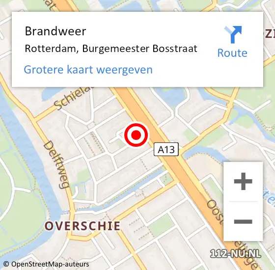 Locatie op kaart van de 112 melding: Brandweer Rotterdam, Burgemeester Bosstraat op 29 januari 2024 16:02