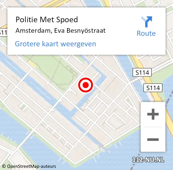 Locatie op kaart van de 112 melding: Politie Met Spoed Naar Amsterdam, Eva Besnyöstraat op 29 januari 2024 17:32