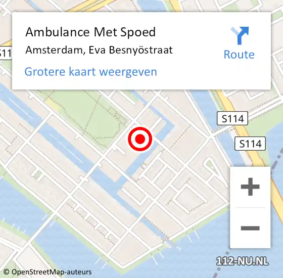 Locatie op kaart van de 112 melding: Ambulance Met Spoed Naar Amsterdam, Eva Besnyöstraat op 29 januari 2024 17:35