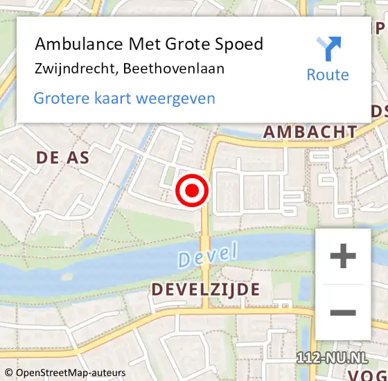 Locatie op kaart van de 112 melding: Ambulance Met Grote Spoed Naar Zwijndrecht, Beethovenlaan op 29 januari 2024 19:15