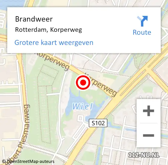 Locatie op kaart van de 112 melding: Brandweer Rotterdam, Korperweg op 29 januari 2024 20:09