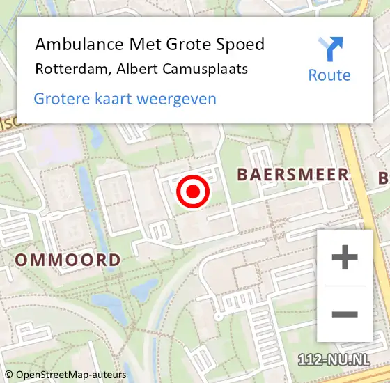 Locatie op kaart van de 112 melding: Ambulance Met Grote Spoed Naar Rotterdam, Albert Camusplaats op 29 januari 2024 21:13