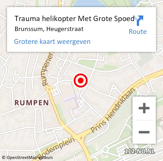 Locatie op kaart van de 112 melding: Trauma helikopter Met Grote Spoed Naar Brunssum, Heugerstraat op 29 januari 2024 21:36