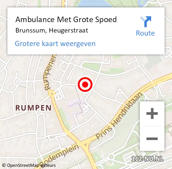 Locatie op kaart van de 112 melding: Ambulance Met Grote Spoed Naar Brunssum, Heugerstraat op 29 januari 2024 21:37
