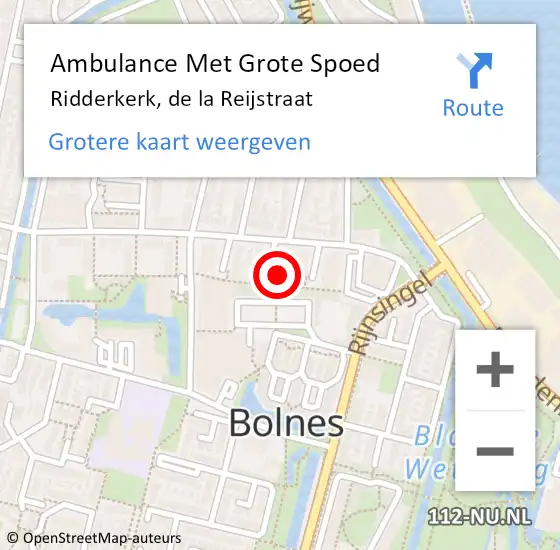 Locatie op kaart van de 112 melding: Ambulance Met Grote Spoed Naar Ridderkerk, de la Reijstraat op 29 januari 2024 23:18