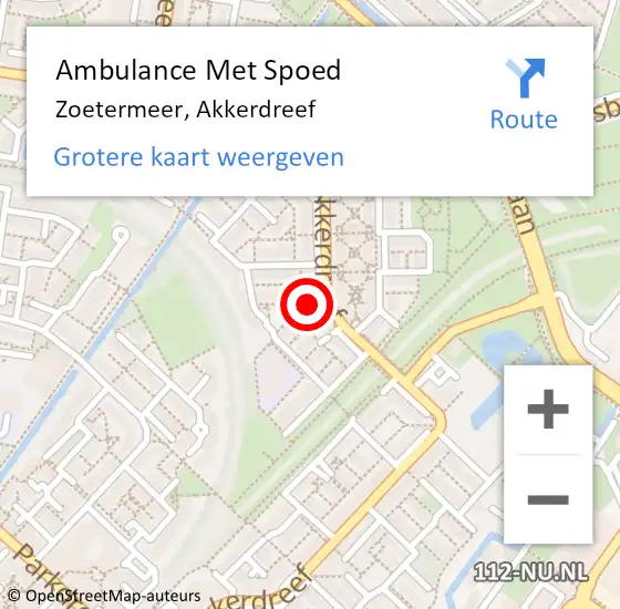 Locatie op kaart van de 112 melding: Ambulance Met Spoed Naar Zoetermeer, Akkerdreef op 30 januari 2024 01:11